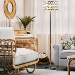 Beliani Glamour Lux Floor Lamp Silver Metal Crystal Drum Shade 160 Cm - thumbnail 1