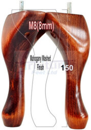 L&F Queen Anne Wooden Legs 150mm High Set Of 4 Mahogany Wash Replacement Furniture Feet Chairs Sofas Footstools M8 (8mm)