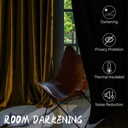Oxford Homeware Eyelet Velvet Curtains Ochre Fully Lined Blackout Thermal Insulated Eyelet Curtains Pair (W)168Cm X (L)228Cm - thumbnail 2