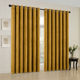 Oxford Homeware Eyelet Velvet Curtains Ochre Fully Lined Blackout Thermal Insulated Eyelet Curtains Pair (W)168Cm X (L)228Cm - thumbnail 9