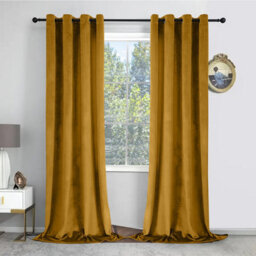 Oxford Homeware Eyelet Velvet Curtains Ochre Fully Lined Blackout Thermal Insulated Eyelet Curtains Pair (W)168Cm X (L)228Cm - thumbnail 8