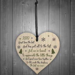 Red Ocean Lockdown Poem Wooden Heart Christmas Tree Decoration Bauble Family Gift Keepsake - thumbnail 2