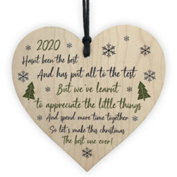 Red Ocean Lockdown Poem Wooden Heart Christmas Tree Decoration Bauble Family Gift Keepsake
