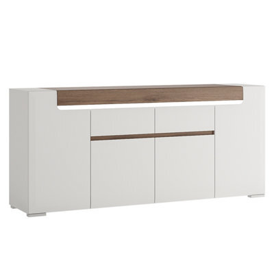 Furniture To Go Toronto Wide 4 Door 2 Drawer Sideboard (Inc. Plexi Lighting) In White And Oak - image 1