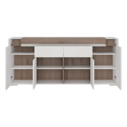Furniture To Go Toronto Wide 4 Door 2 Drawer Sideboard (Inc. Plexi Lighting) In White And Oak - thumbnail 3