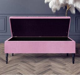 Paris Plain 120Cm Ottoman Storage Bench - Plush Velvet Shoe Bench - Pink Upholstery Footstool With Storage - thumbnail 2
