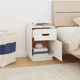 Berkfield Bedside Cabinet White 40X34X55 Cm Solid Wood Pine - thumbnail 3