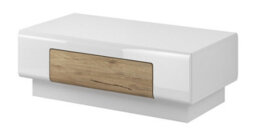 Arte Toledo 99 Coffee Table In White And Oak San Remo - Elegant Gloss Finish & Oak Drawer - W1100mm X H390mm X D600mm