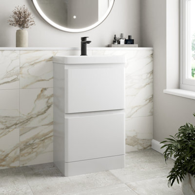 Affine Bathroom Cloakroom Vanity Unit Wash Basin Cabinet Drawers Storage White 500mm - image 1