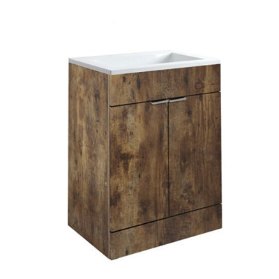 Homestylestore 600mm Dark Oak Floorstanding Bathroom Vanity Unit And Chrome Finger Pull Handle - image 1