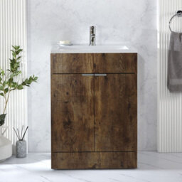 Homestylestore 600mm Dark Oak Floorstanding Bathroom Vanity Unit And Chrome Finger Pull Handle - thumbnail 2