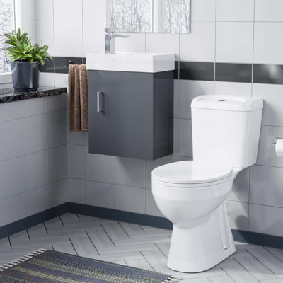 Nes Home Cloakroom Grey 400mm Wall Hung Basin Sink Vanity Unit And Toilet Pan - image 1