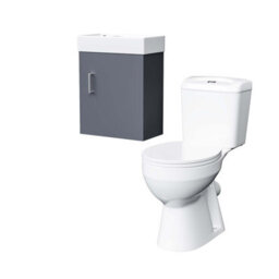 Nes Home Cloakroom Grey 400mm Wall Hung Basin Sink Vanity Unit And Toilet Pan - thumbnail 6
