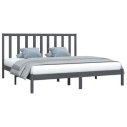Berkfield Bed Frame Grey Solid Wood Pine 200X200 Cm - thumbnail 3
