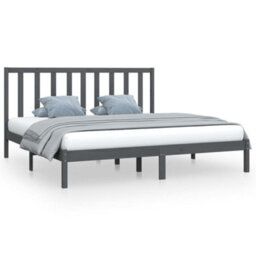 Berkfield Bed Frame Grey Solid Wood Pine 200X200 Cm - thumbnail 2