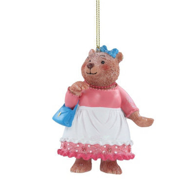 Gisela Graham Christmas Mummy Bear Hanging Tree Decoration, Gold Effect Hanger, 9 X 5.5 Cm