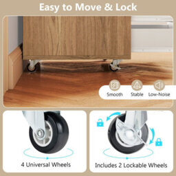 Gainoom 5 Drawer Chest Rolling Dresser Storage Cabinet W/lockable Wheels-Natural - thumbnail 4