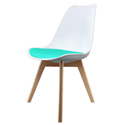 Fusion Living Soho White & Aqua Plastic Dining Chair With Squared Light Wood Legs - image 1