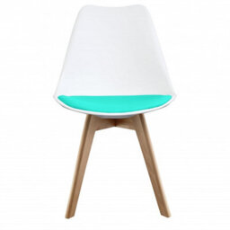 Fusion Living Soho White & Aqua Plastic Dining Chair With Squared Light Wood Legs - thumbnail 5