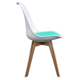 Fusion Living Soho White & Aqua Plastic Dining Chair With Squared Light Wood Legs - thumbnail 4