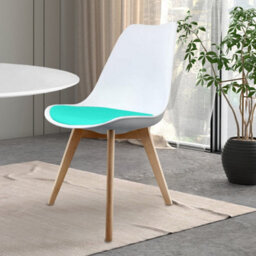 Fusion Living Soho White & Aqua Plastic Dining Chair With Squared Light Wood Legs - thumbnail 2
