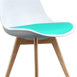 Fusion Living Soho White & Aqua Plastic Dining Chair With Squared Light Wood Legs - thumbnail 3