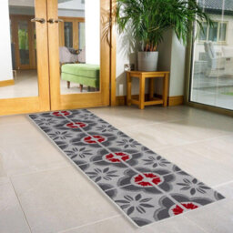Bravich Hard Wearing Hessian Backed Stair Runner Kitchen Mat - Texas Red & Grey Floral - 60X600Cm (2'x20') - thumbnail 2