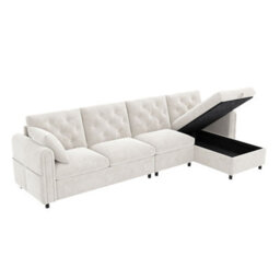 Merax L-Shaped Sectional Sofa, 4-Seater Corner Sofa With Reversible Storage Chaise & Magazine Pockets, Beige - thumbnail 9