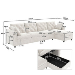 Merax L-Shaped Sectional Sofa, 4-Seater Corner Sofa With Reversible Storage Chaise & Magazine Pockets, Beige - thumbnail 5