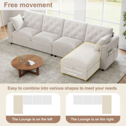 Merax L-Shaped Sectional Sofa, 4-Seater Corner Sofa With Reversible Storage Chaise & Magazine Pockets, Beige - thumbnail 6