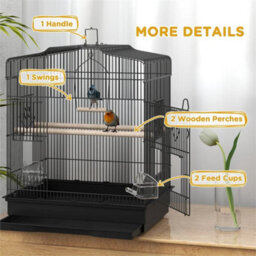 59Cm Large Bird Cage With Perches, Food Bowls, Swing, Black - thumbnail 4