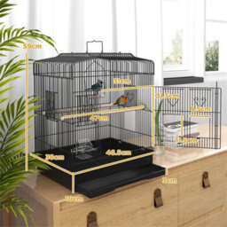 59Cm Large Bird Cage With Perches, Food Bowls, Swing, Black - thumbnail 2