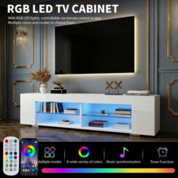 High Gloss Tv Stand Storage Cabinet Cupboard Unit With Rgb Led Light Up - thumbnail 5