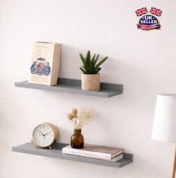 Spot On Dealz 48Cm Floating Shelves Set Of 2 Wall Shelves Photo Shelves Grey - thumbnail 4