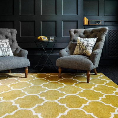 Yellow Wool Handmade Luxurious Modern Easy To Clean Geometric Rug For Dining Room Bedroom And Living Room-200Cm X 290Cm - image 1