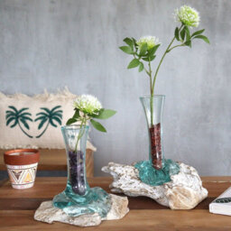 Medium Molten Glass Vase Whitewash Wood Decorative Interior Piece - thumbnail 7