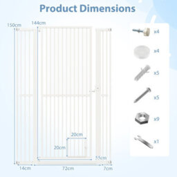 Costway 150Cm Extra Tall Pet Gate Heavy-Duty Metal Cat Gate W/ 77Cm-104Cm Wide Opening - thumbnail 2