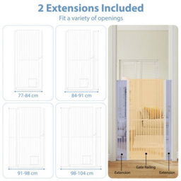 Costway 150Cm Extra Tall Pet Gate Heavy-Duty Metal Cat Gate W/ 77Cm-104Cm Wide Opening - thumbnail 7
