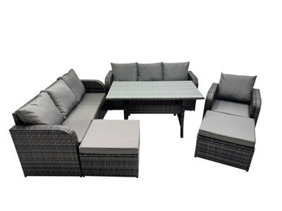 Fimous 9 Seat Outdoor Wicker Pe Rattan Garden Furniture Set Dining Table Sofa Set With 2 Big Stool Dark Grey Mixed - image 1