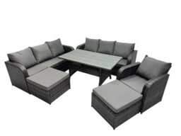Fimous 9 Seat Outdoor Wicker Pe Rattan Garden Furniture Set Dining Table Sofa Set With 2 Big Stool Dark Grey Mixed - thumbnail 2