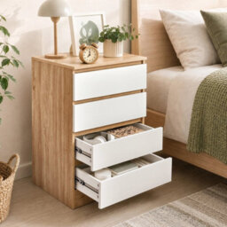 Bedside Chest 4 Drawer Wood Bedroom Storage Furniture Cabinet Unit Modern White - thumbnail 4
