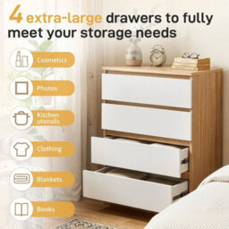 Bedside Chest 4 Drawer Wood Bedroom Storage Furniture Cabinet Unit Modern White - thumbnail 6