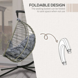 Outsunny Pe Rattan Hanging Swing Chair W/ Stand & Cup Holder, Grey - thumbnail 5