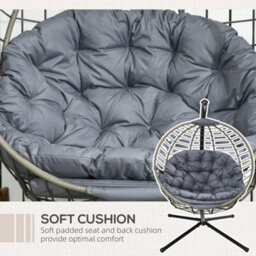Outsunny Pe Rattan Hanging Swing Chair W/ Stand & Cup Holder, Grey - thumbnail 6