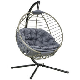 Outsunny Pe Rattan Hanging Swing Chair W/ Stand & Cup Holder, Grey - thumbnail 2