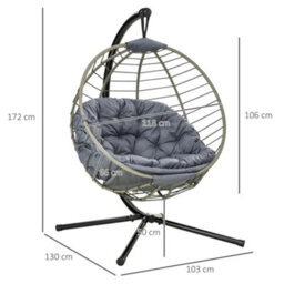 Outsunny Pe Rattan Hanging Swing Chair W/ Stand & Cup Holder, Grey - thumbnail 3