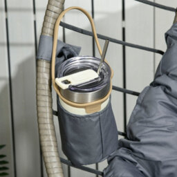 Outsunny Pe Rattan Hanging Swing Chair W/ Stand & Cup Holder, Grey - thumbnail 8