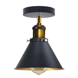 Semi Flush Mount Ceiling Light With E27 Base Industrial Vintage Brass Cone Shade Black In Gold For Kitchen Or Dining Room