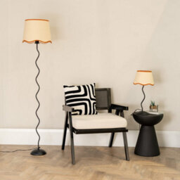 Valuelights Wiggle Black Metal Single Stem Floor Lamp With Linen Scallop Rust Trim Tapered Shade And Led Bulb - thumbnail 4