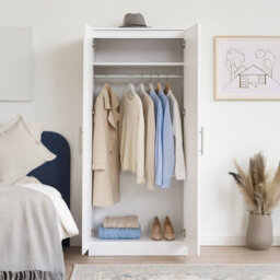 Home Treats White Wooden 2 Door Wardrobe Closet With Shelf & Hanging Rail - thumbnail 3